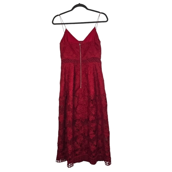 Revolve Nicholas Red Floral Lace Rouleau Ball Midi Dress Cocktail Wedding guest - Picture 2 of 11